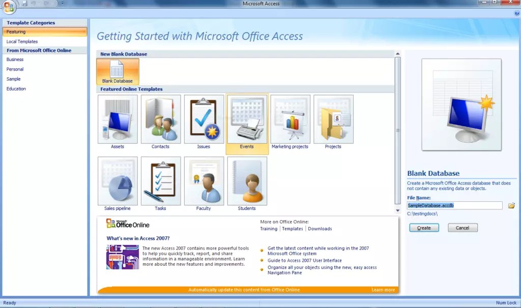 Create MS Access Database