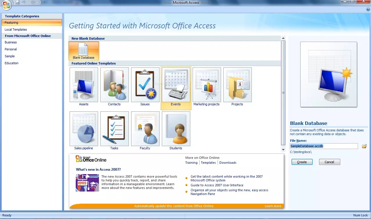 Create MS Access Database