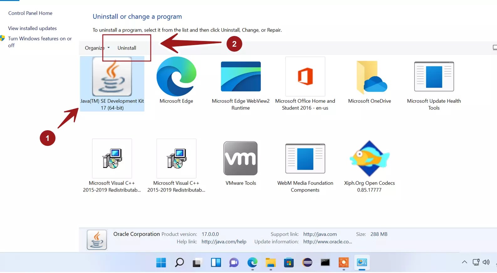 Uninstall Java on Windows 11