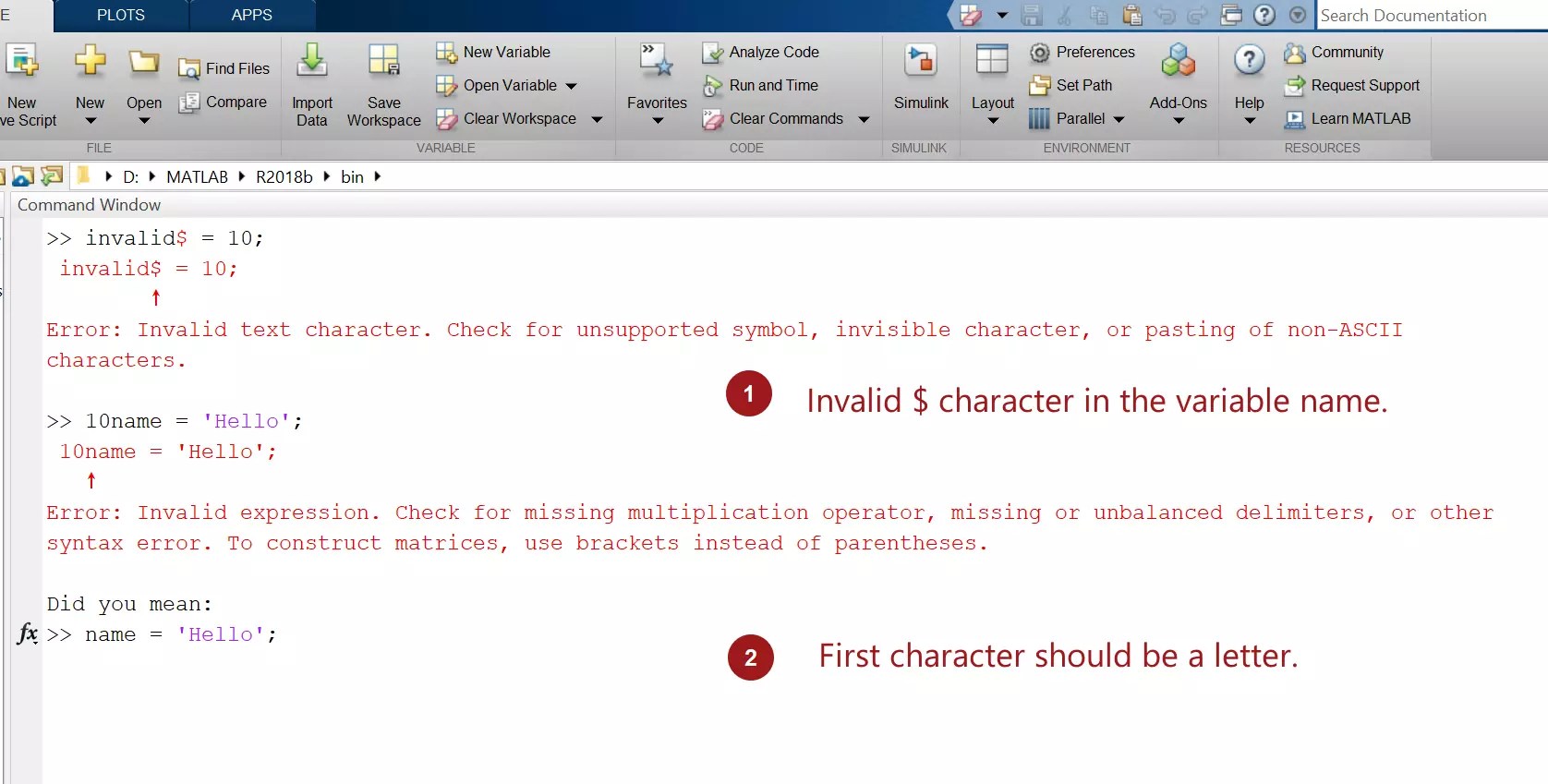 Variables in MATLAB Command Window