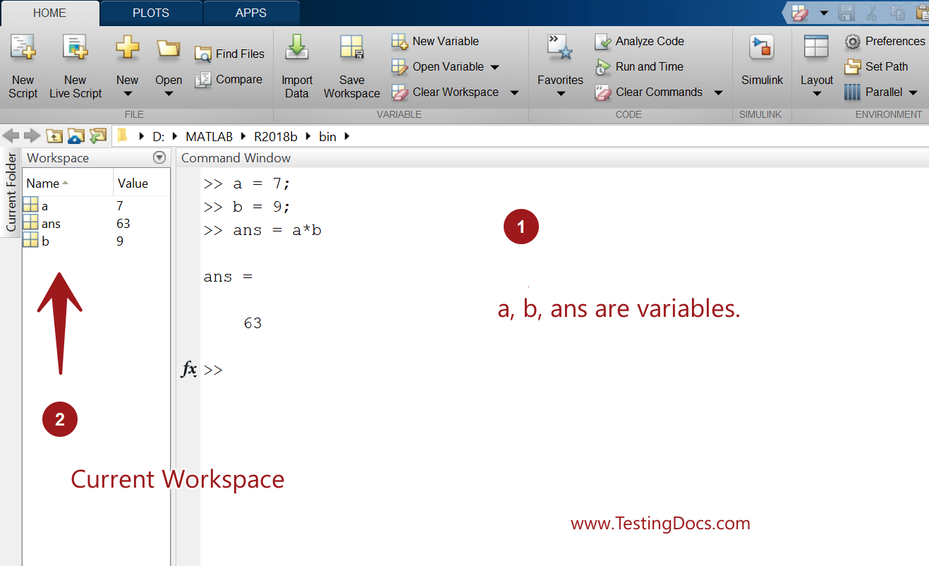 Variables in MATLAB Command Window