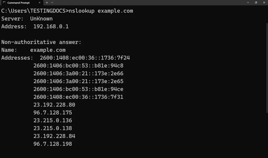 Windows nslookup Command TestingDocs