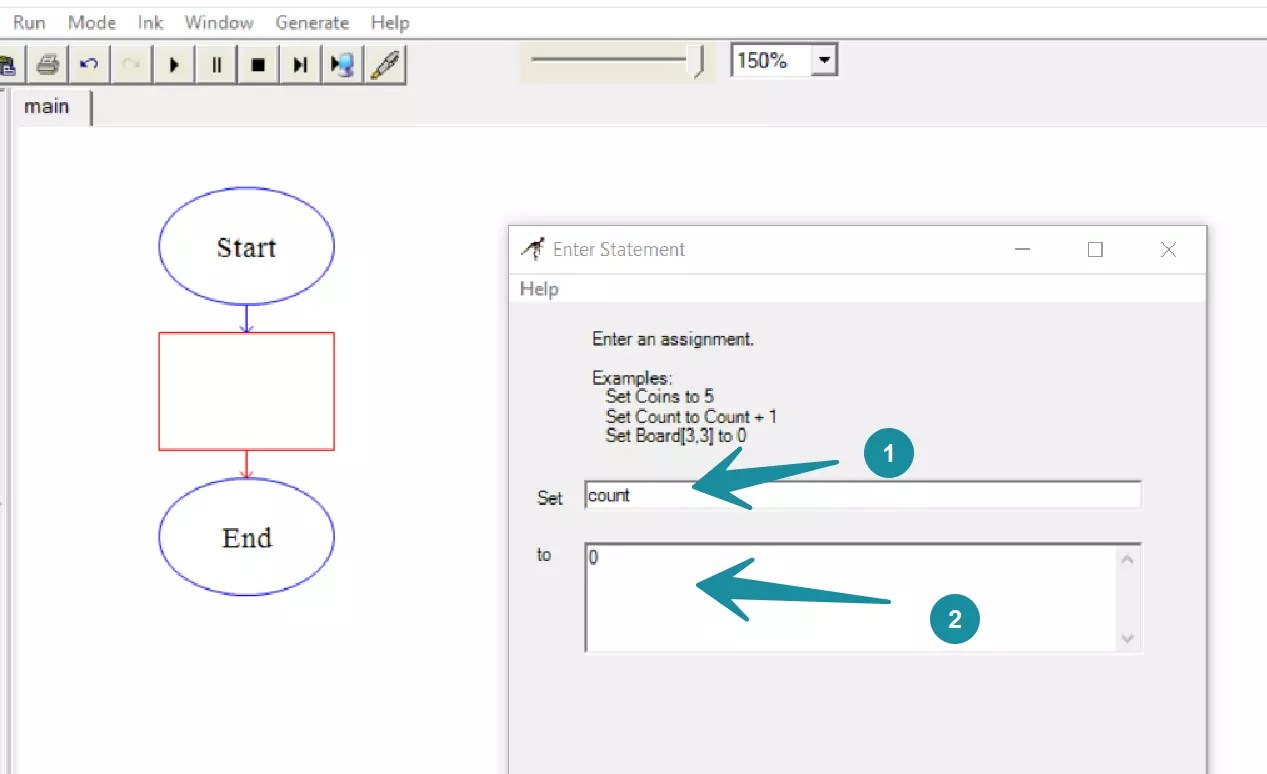 Declare variables in Raptor Flowchart