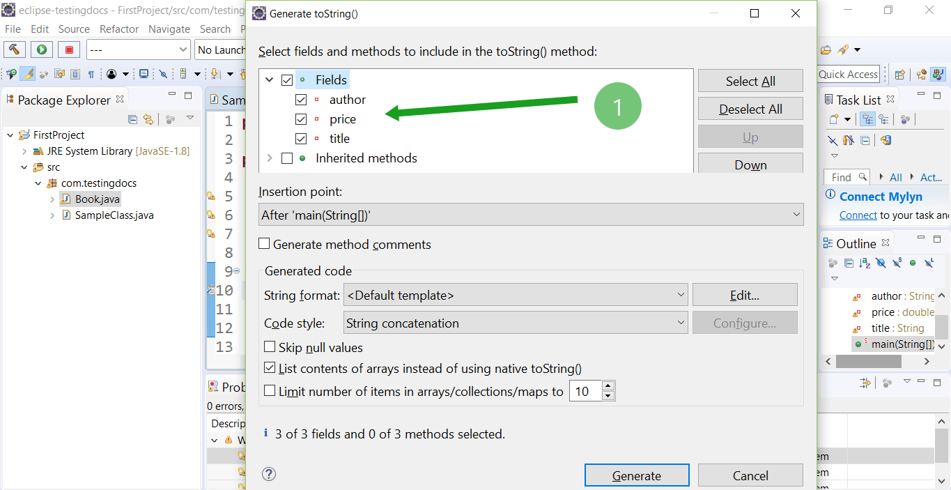 Code generation and formatting with Eclipse IDE TestingDocs
