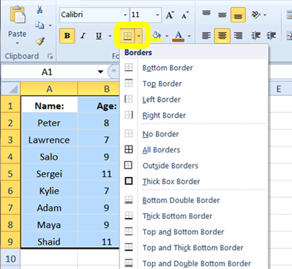 Excel Tutorial Adding borders to a worksheet