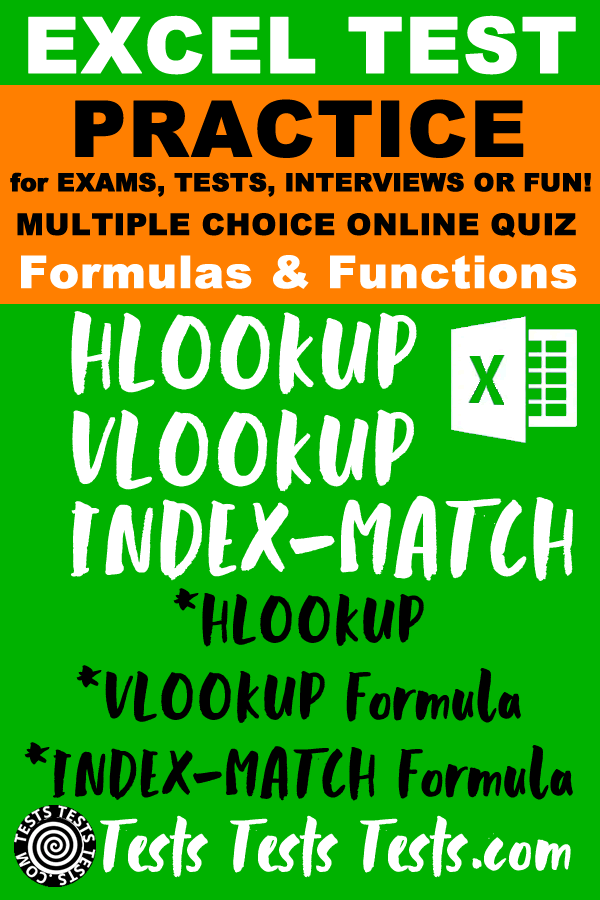 Excel HLOOKUP, VLOOKUP & INDEXMATCH Test Excel Formulas & Excel