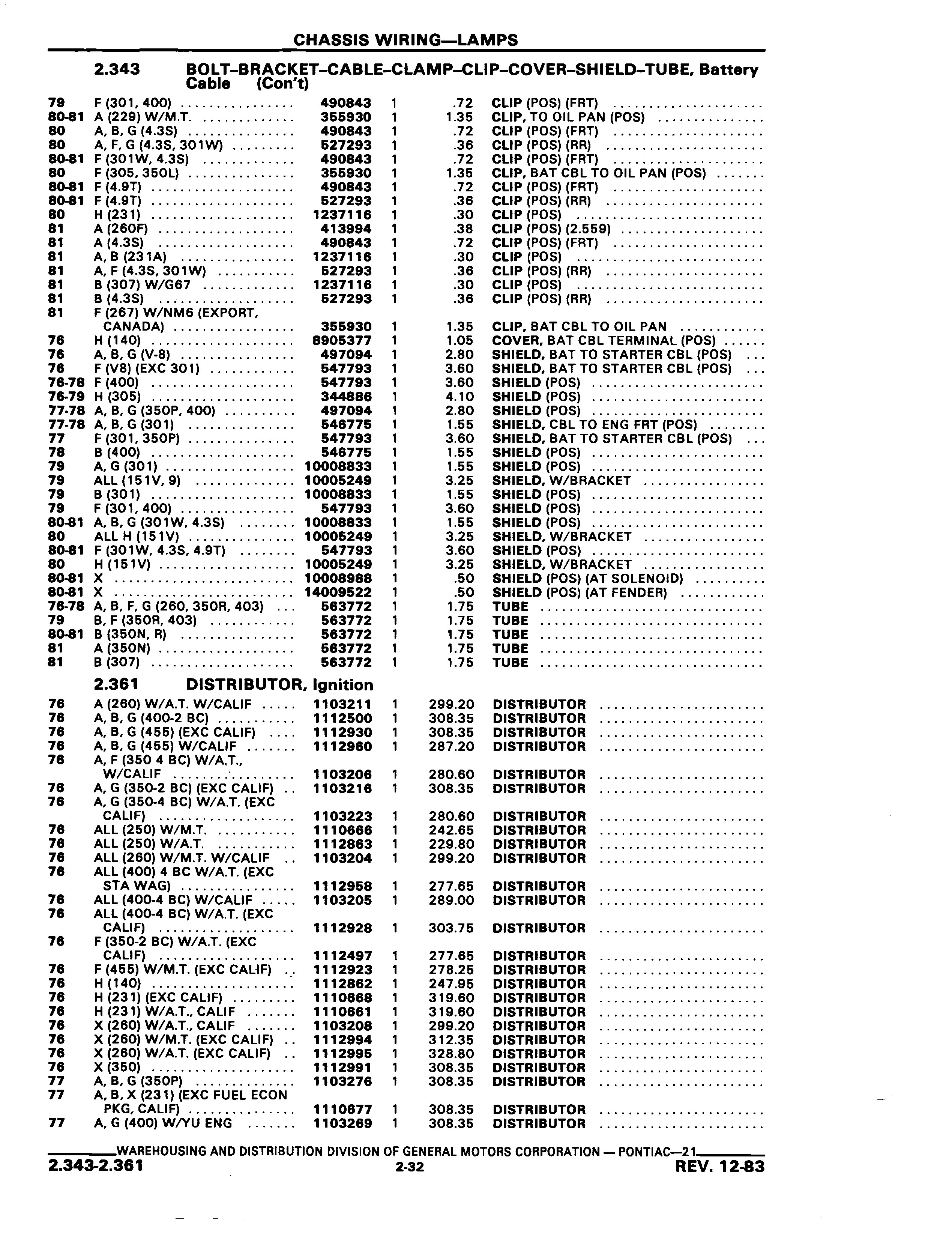 Pontiac part numbers
