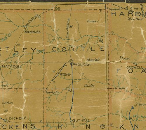 Cottle County Texas history, cities, towns, county seat, courthouse, vintage maps, hotels & more.