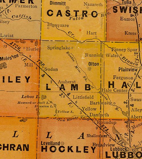 Lamb County Texas history, towns, courthouse, vintage maps.