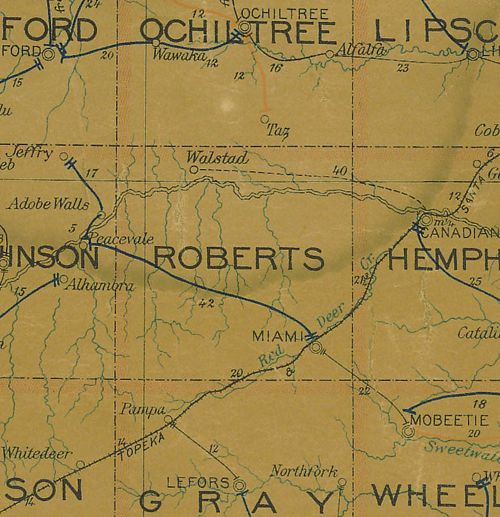 Roberts County TX history, town list, vintage maps, centennial marker and more.