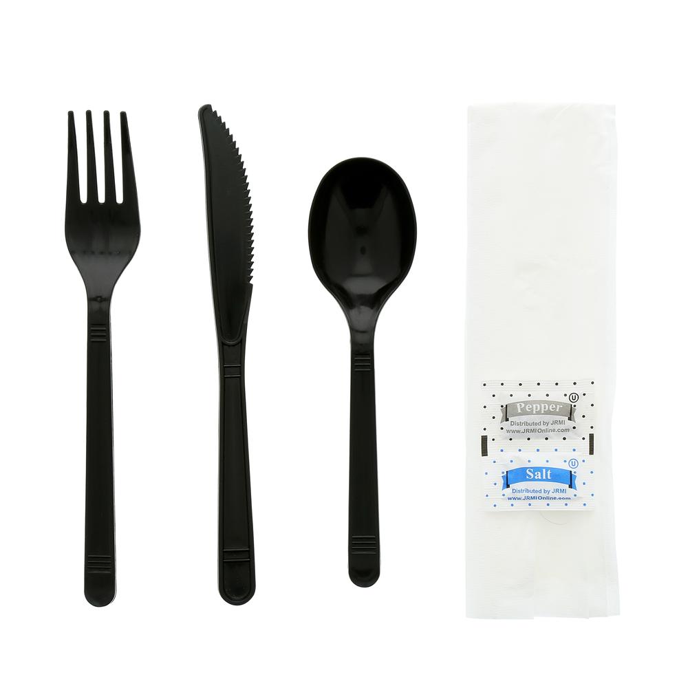 6 in 1 Black Medium Heavy Cutlery Kits (6KP405B)