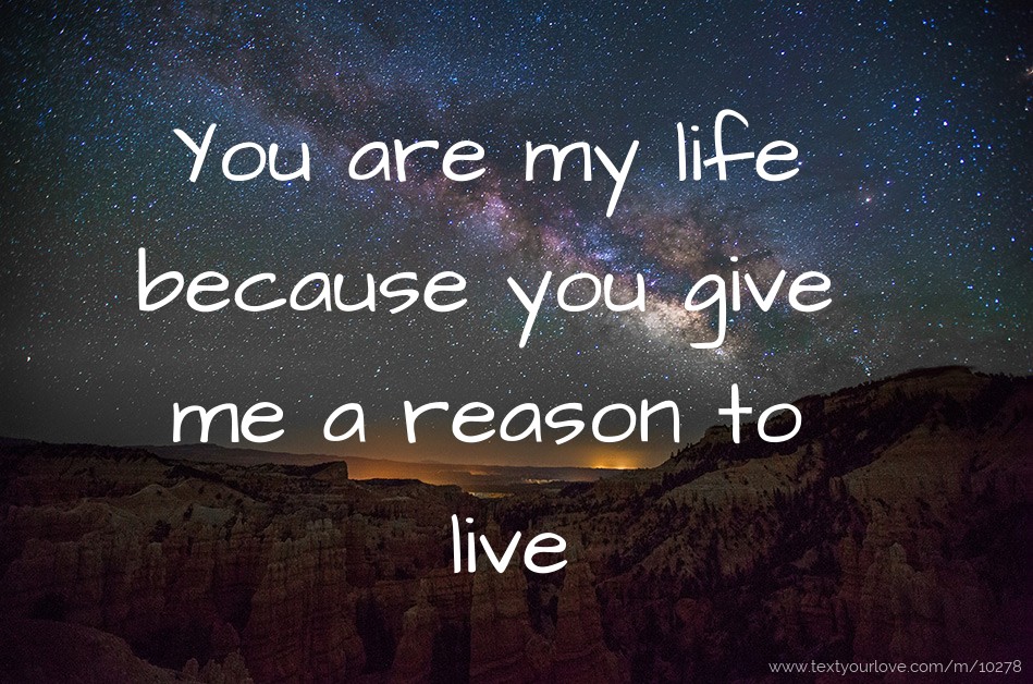 You are my life because you give me a reason to live. Text Message by