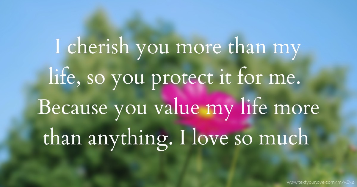 I cherish you more than my life, so you protect it for... Text Message by pace parkle