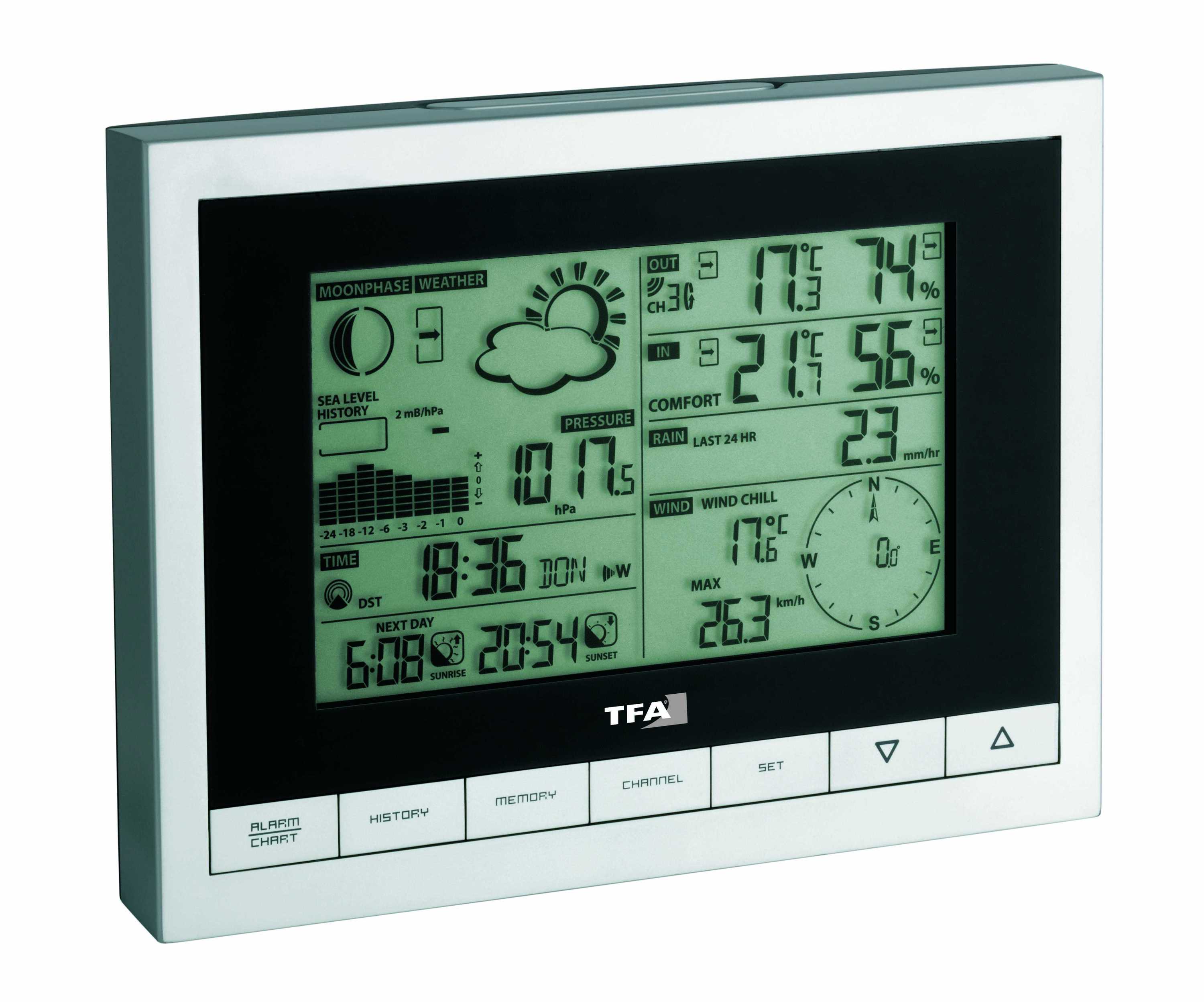 Radiocontrolled Weather Station with Wind and Rain Gauge SINUS TFA