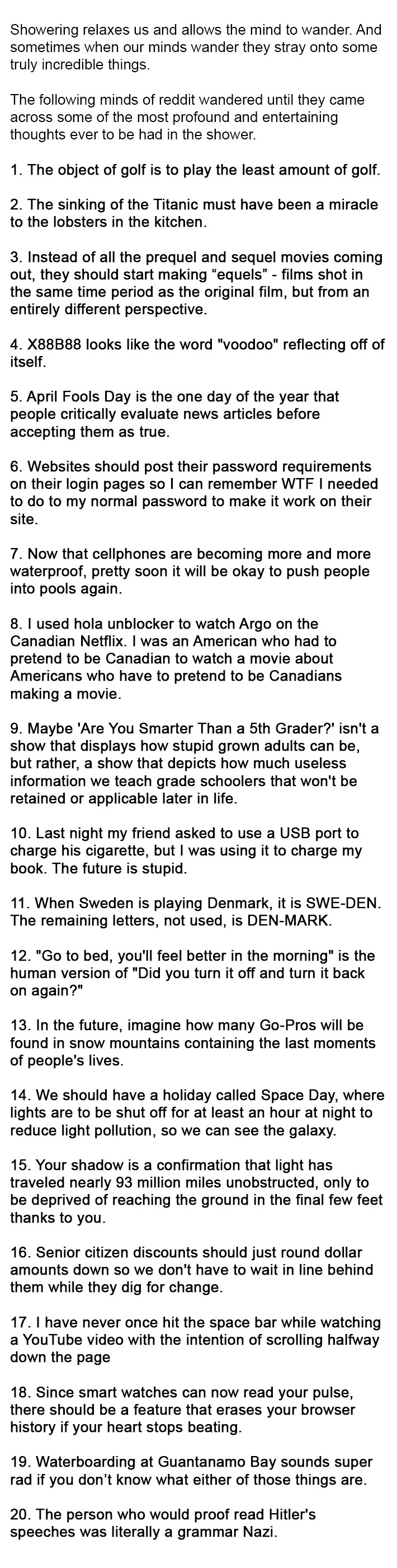 20 Most Profound Things People Thought Of In The Shower That Eric Alper