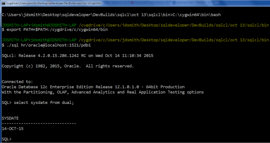 CYGWIN and SQLcl