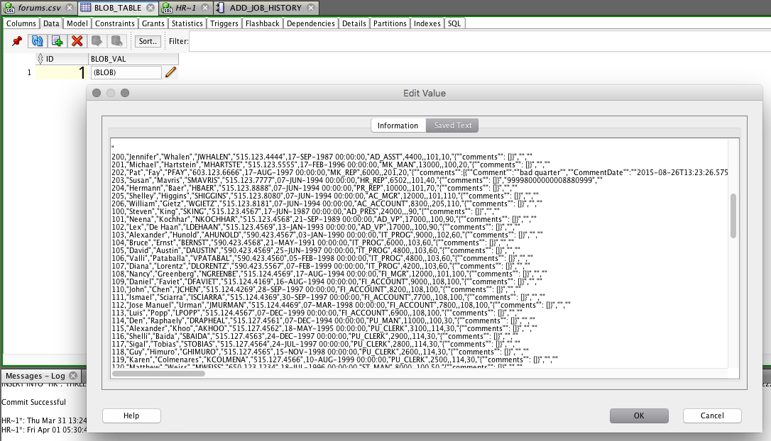 Viewing BLOBs in SQL Developer as Text