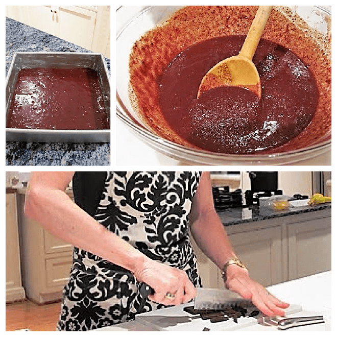 Collage of how to make fudgy brownies.