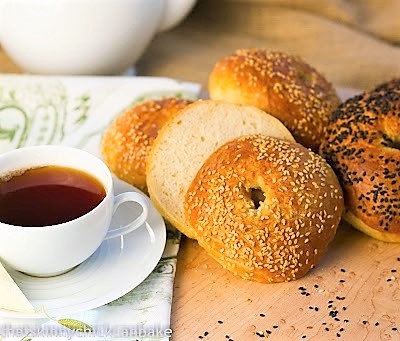 Homemade Bagels 2012 with a cup of tea.