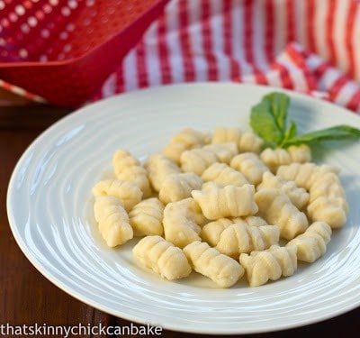 Ricotta Gnocchi without sauce on a white plate.