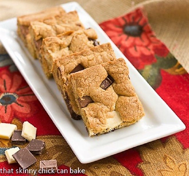 Brown Butter Chocolate Chunk Bars - an amped up version of chocolate chip cookie bars with 3 kinds of chocolate and nutty brown butter Brown Butter Chocolate Chunk Bars on a tray