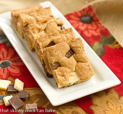 Brown Butter Chocolate Chunk Cookie Bars - A delicious, easy twist on chocolate chip cookies Brown Butter Chocolate Chunk Cookie Bars on a white tray