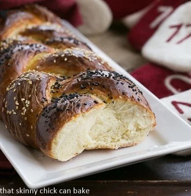 Perfect Braided Challah from Baking with Julia - a dense, chewy irresistible loaf Inside view of Perfect Braided Challah from Baking with Julia.