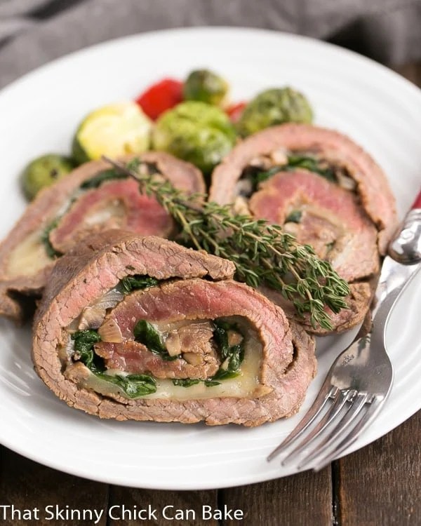Flank Steak Roulades on a white dinner plate