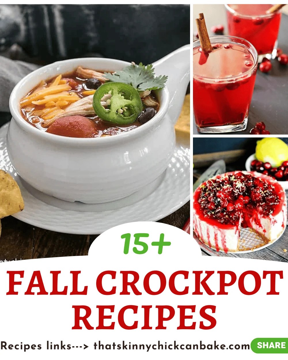 Collage of fall crockpot recipes with 3 photos above a text box.