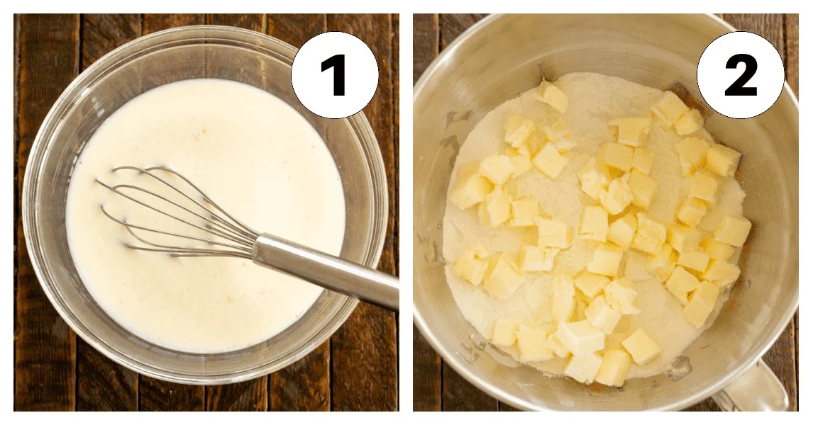 White Layer Cake Process Shots, labeled1,2.