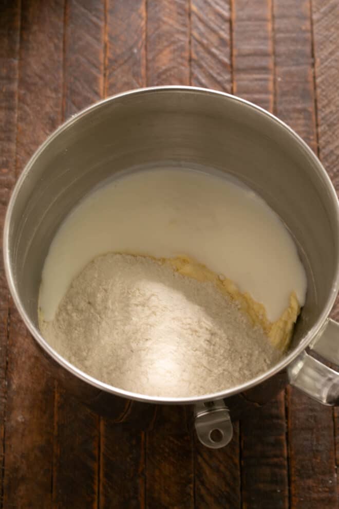 Alternate adding dry ingredients and buttermilk.