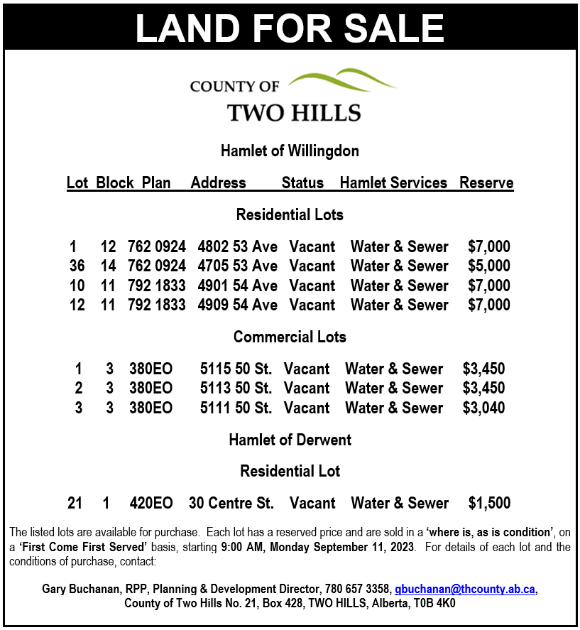 County of Two Hills Land for Sale