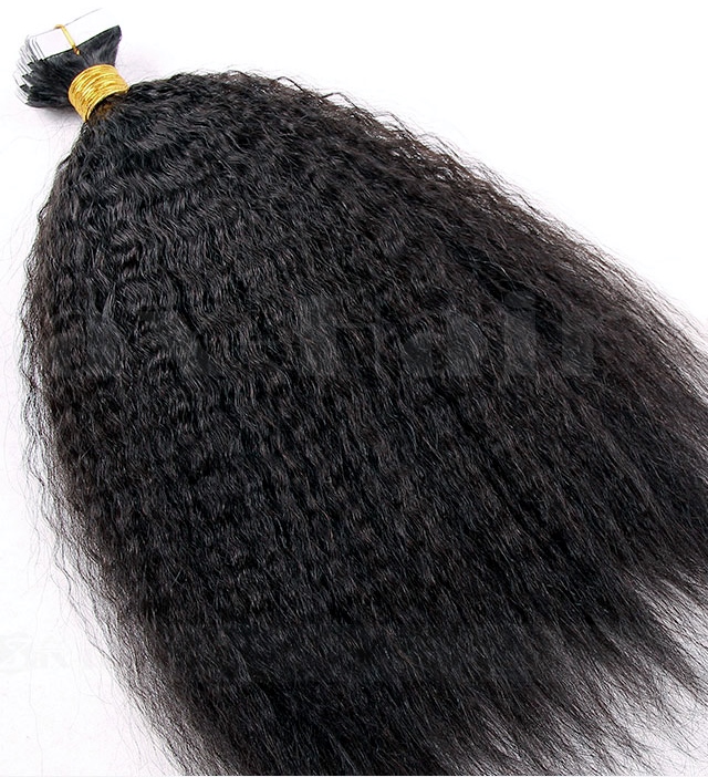 Kinky Straight Tapein Hair Extensions blow dried Afro hair texture