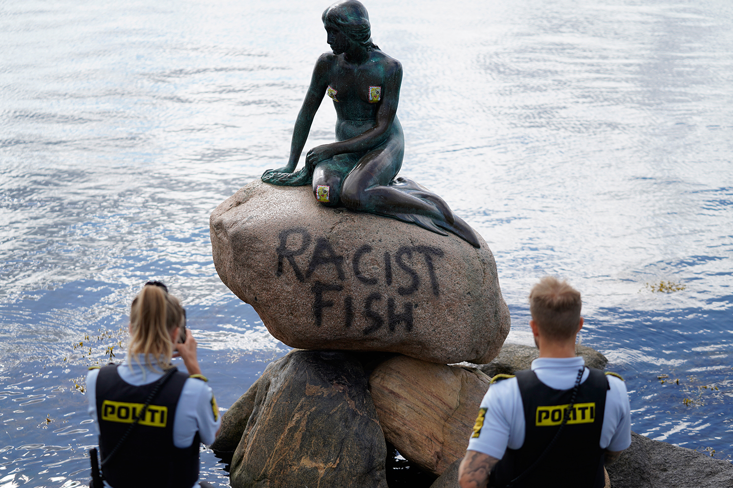 Iconic Little Mermaid statue in Copenhagen has 'racist fish' graffiti