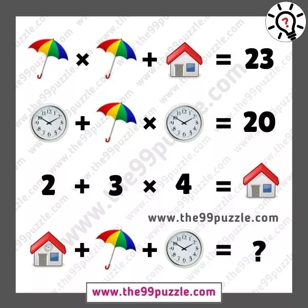 Umbrella, Home, Clock picture puzzle question with answer The 99 Puzzle
