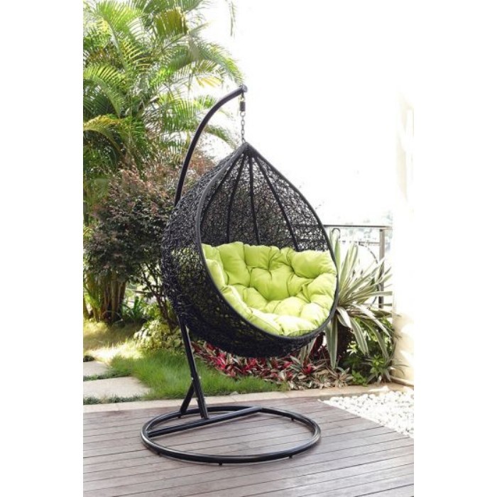 hangingeggswingchairinrattanwithgreencushion outdoor