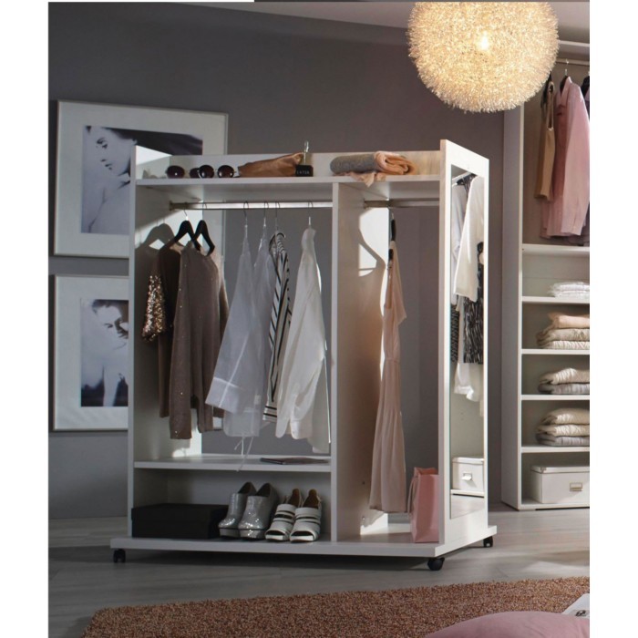 dressboxopenwardrobeunitonwheelsandwithsidemirror120cmwide