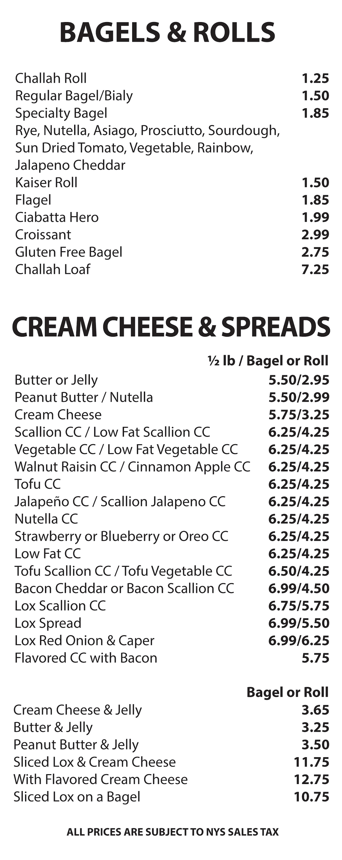 Menu The Bagels Breakfast & Lunch Garden City, NY