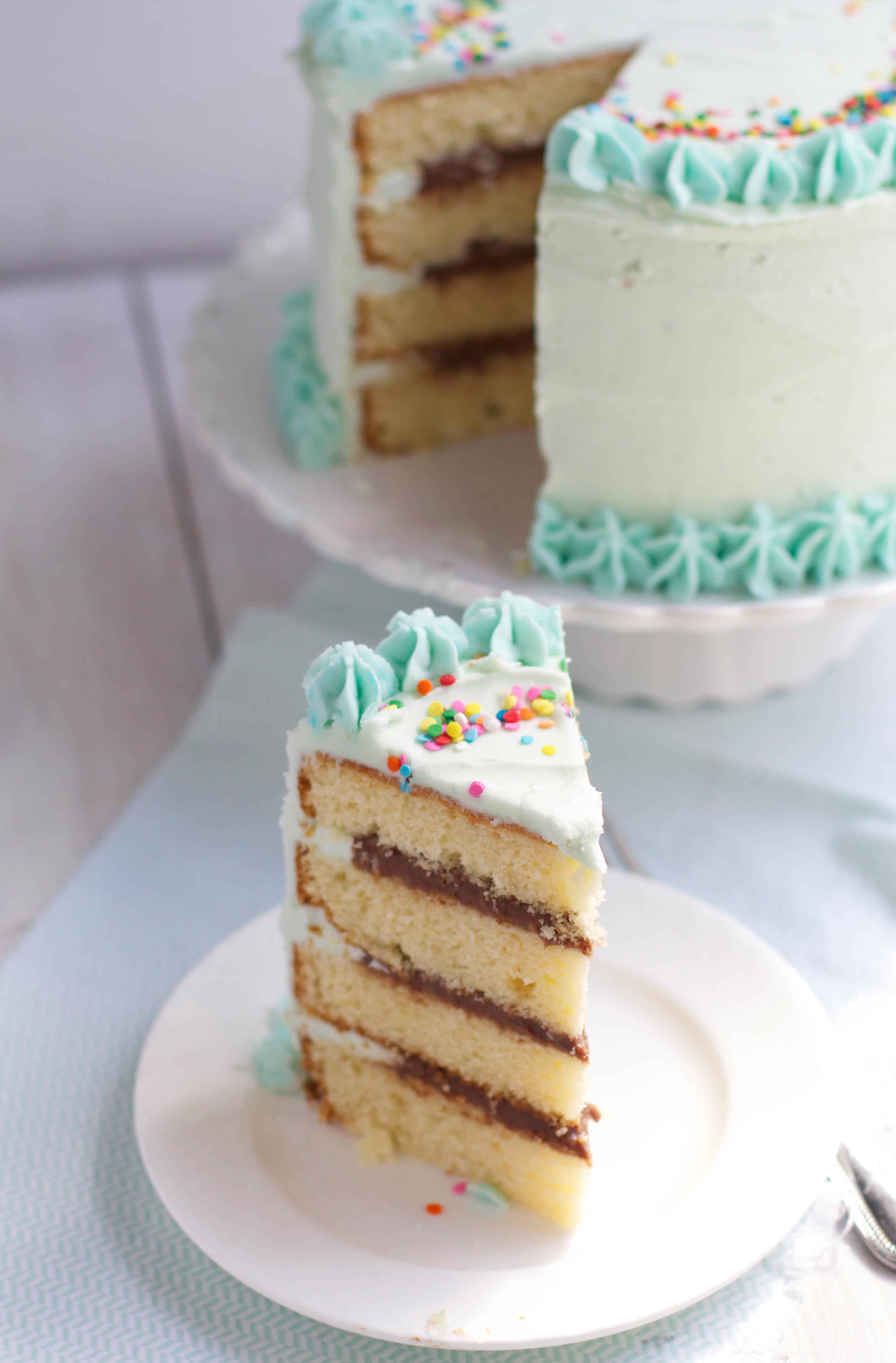 Classic Yellow Layer Cake with Fudge Filling