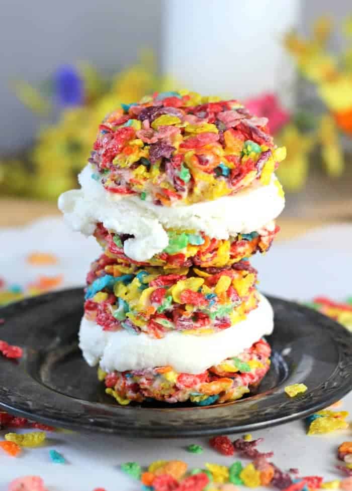 Fruity Pebbles Ice Cream Sandwiches Cookie, Brownie & Chocolate