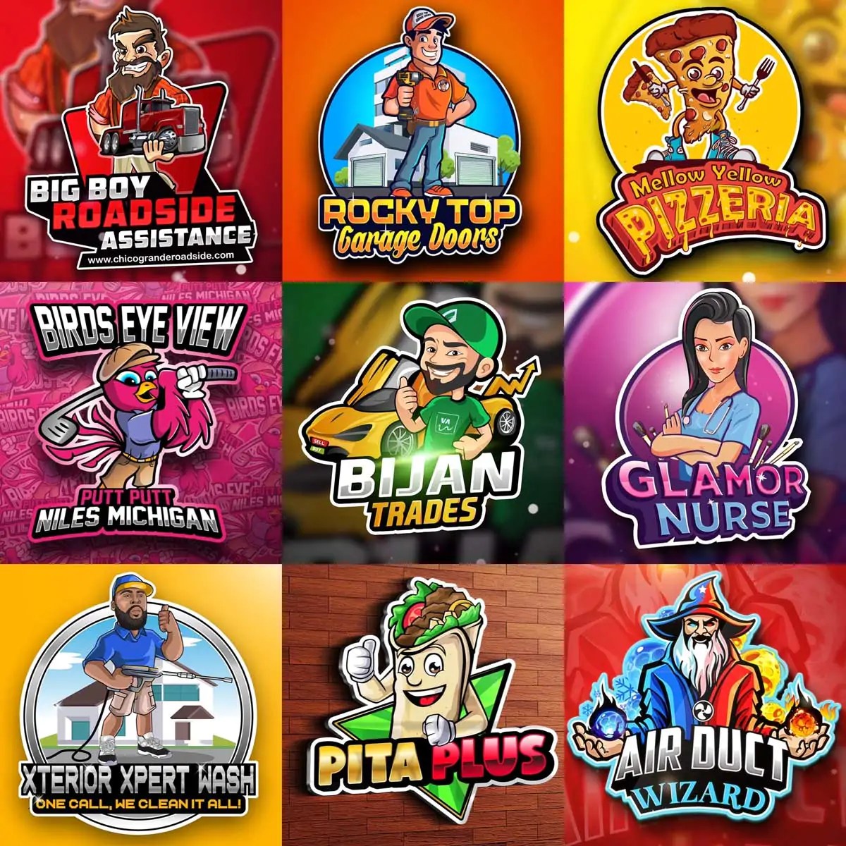 Character Logos for HVAC, Contractors, Cleaning Services