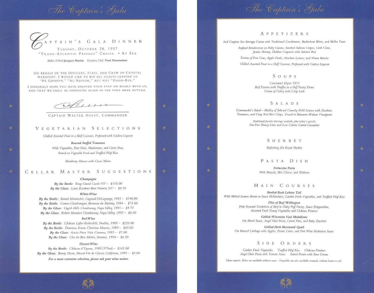 Crystal Harmony Menus