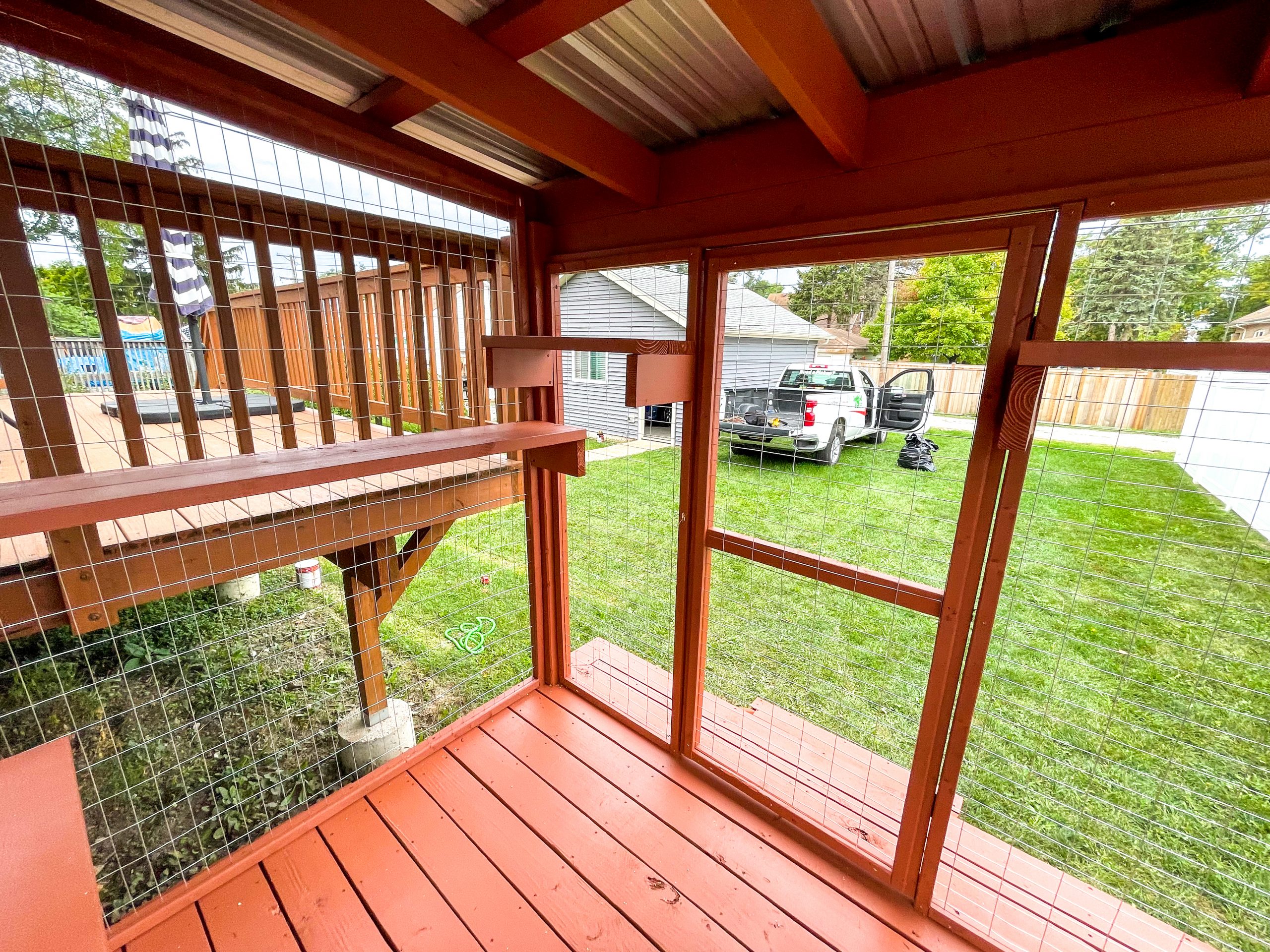 Red Painted Catio Build Chicago, Illinois Cat Topia