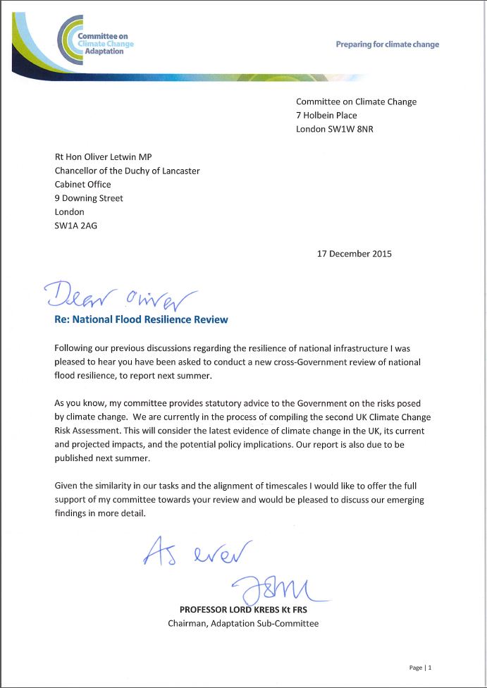 Letter from ASC on flooding Committee on Climate Change