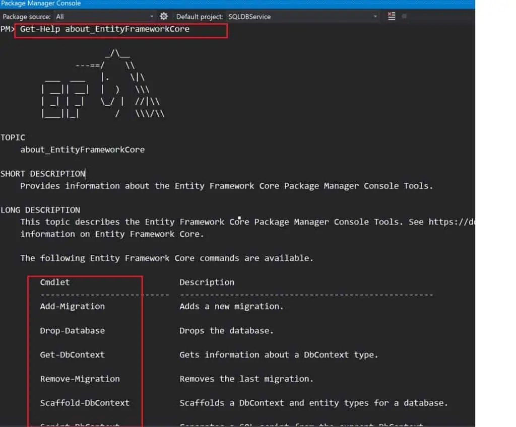 Entity Framework scaffolddbcontext Commands with example in