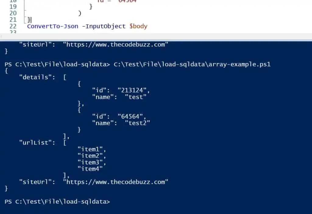 Use JSON array fields in a PowerShell script TheCodeBuzz