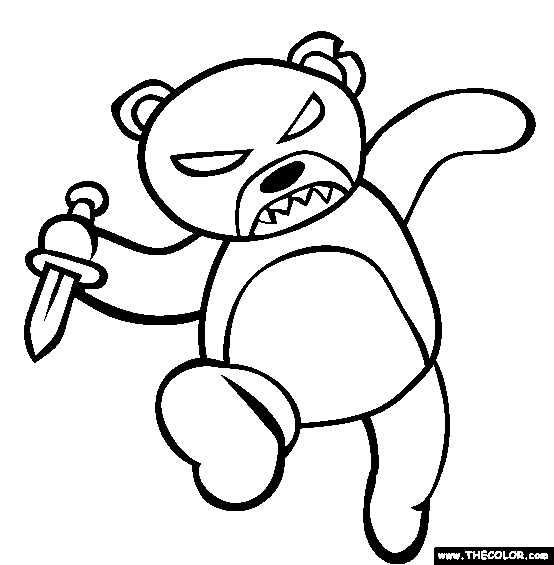 Halloween Scary Evil Teddy Bear Coloring Page