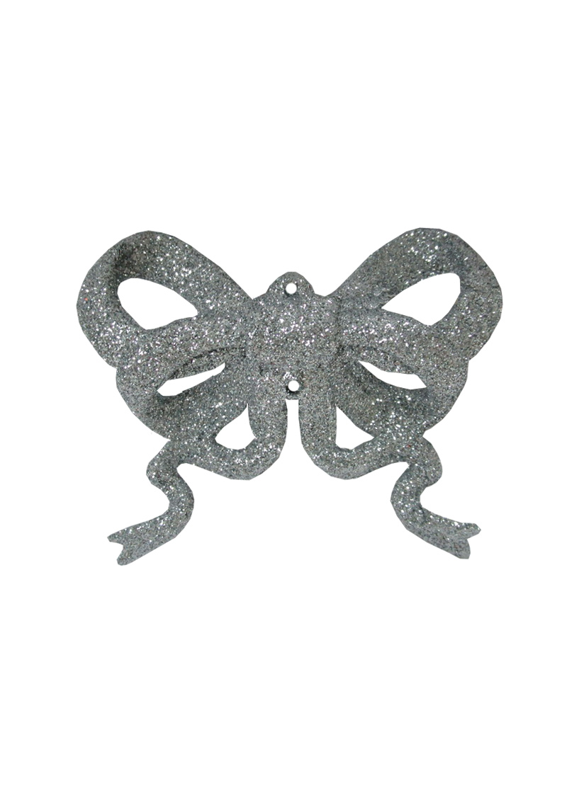 Glitter Bow Ribbon Hanging Ornament 8cm Silver The CPS Warehouse
