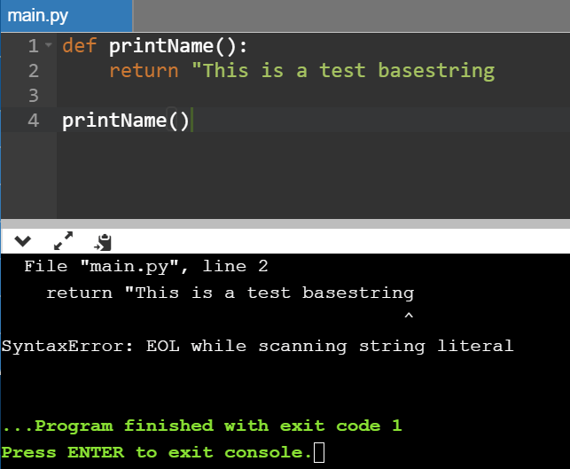 Solve SyntaxError EOL while scanning string literal in Python