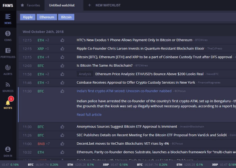 FAWS The Real Time Cryptocurrency News Aggregator